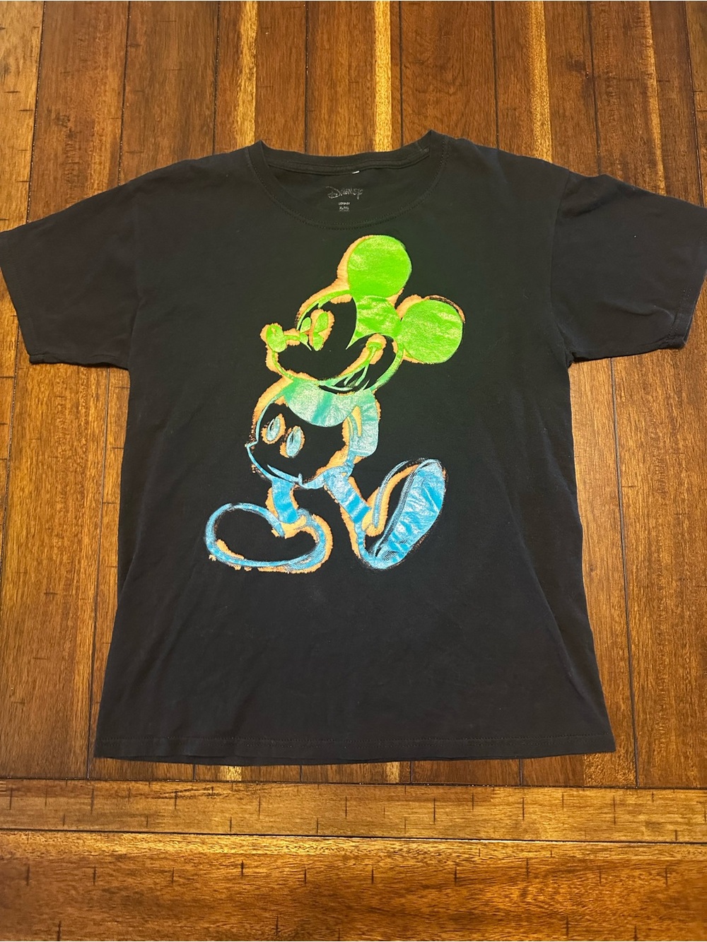 Disney Black T-Shirt with Neon Green and Blue Mickey Graphic